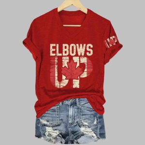Womens Retro Canada Elbows Up Print T Shirt 1