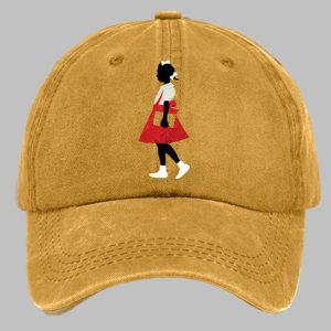 Unisex Black Girl In Red Dress Art Print Baseball Cap 1