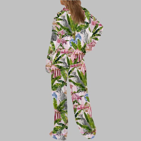 Jungle With Cheetahs Striped Satin Pajama Set 3