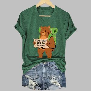 Womens Foxtrot Delta Tango Print V neck T Shirt 1