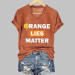 Retro Orange Lies Matter Print T-Shirt
