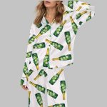 Floral Champagne Bottle Silky Satin Pajama Set