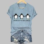 Penguins Don't Pay Tariffs Dumb Ass Printed V Neck T-shirt