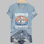 Retro Flippers Up I Stand With The Penguins Resist Tariffs Print T-Shirt