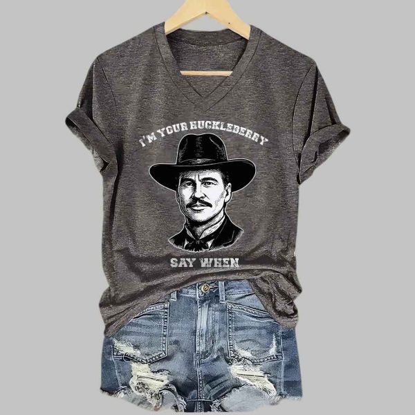 Retro Im Your Huckleberry Say When Print T Shirt 5