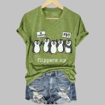 Women's Penguins Flippers Up FDT Printed V Neck T-shirt