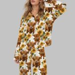 Highland Cow Sunflower Silky Satin Pajama Set