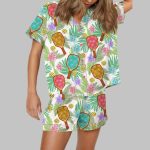 Tropical Pickleball Silky Satin Pajama Set