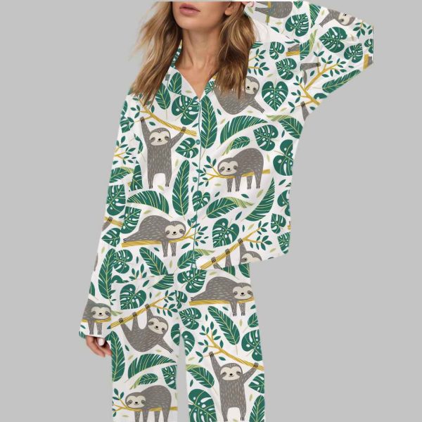 Cute Sloth Silky Satin Pajama Set 1