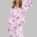 Pink Chinoiserie Floral Silky Satin Pajama Set