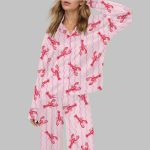Pink Lobster Stripe Silky Satin Pajama Set