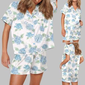 Hydrangeas Pattern Bridesmaids Silky Satin Pajama Set 2
