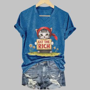 Womens Eat The Rich Print Casual T Shirt 2
