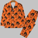 BOO Black Cat Orange Halloween Pajama Set