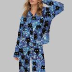 Black Cats Silky Satin Pajama Set
