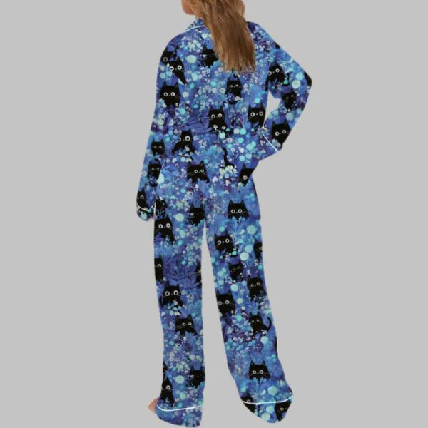 Black Cats Silky Satin Pajama Set 4