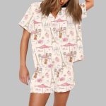 Bonjour Paris Eiffel Tower Travel To France Sister Party Coffee Pajama Set