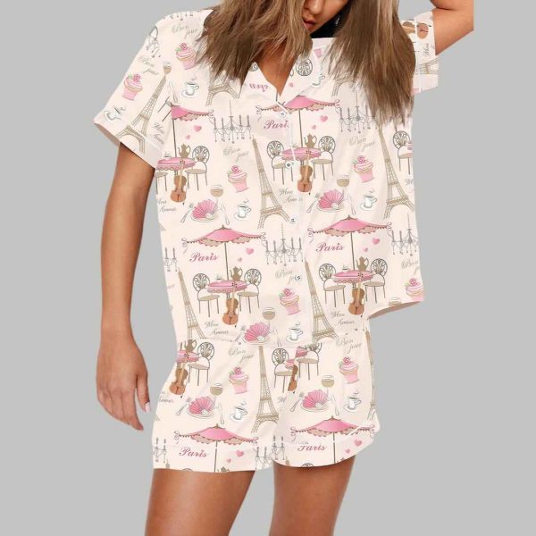 Bonjour Paris Eiffel Tower Travel To France Sister Party Coffee Pajama Set 1