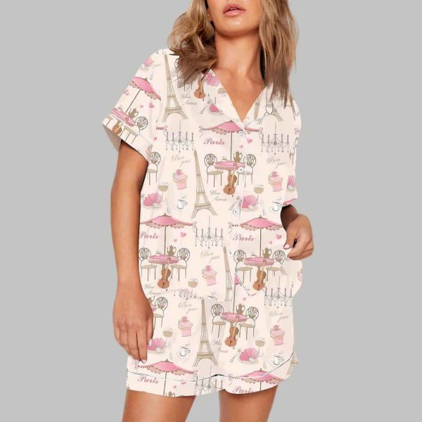 Bonjour Paris Eiffel Tower Travel To France Sister Party Coffee Pajama Set 2