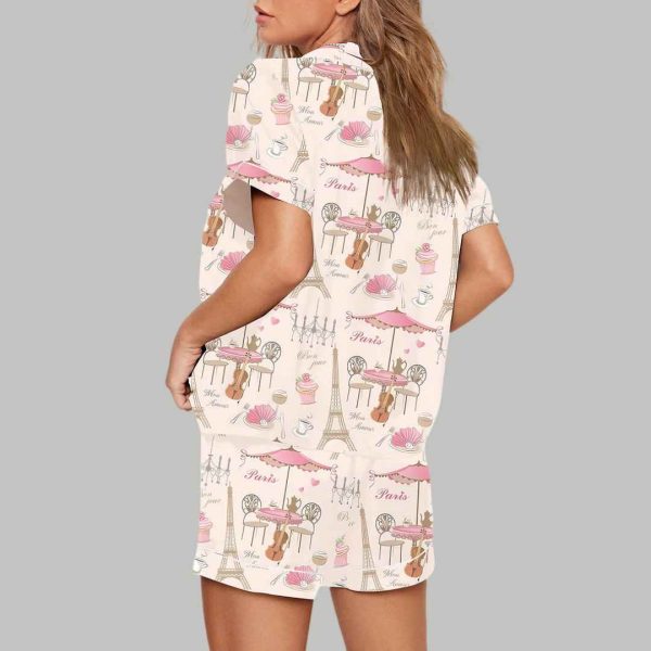 Bonjour Paris Eiffel Tower Travel To France Sister Party Coffee Pajama Set 3