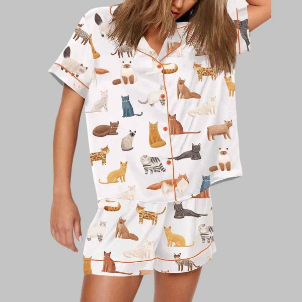 Cat Breeds Short Sleeve Satin Pajama Set 1