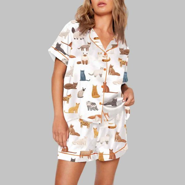 Cat Breeds Short Sleeve Satin Pajama Set 3
