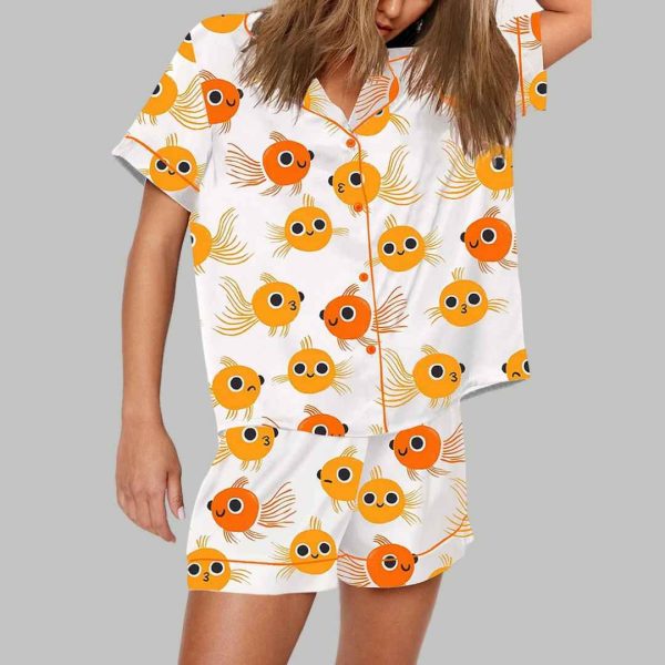 Cute Goldfish Short Sleeve Satin Pajama Set 1