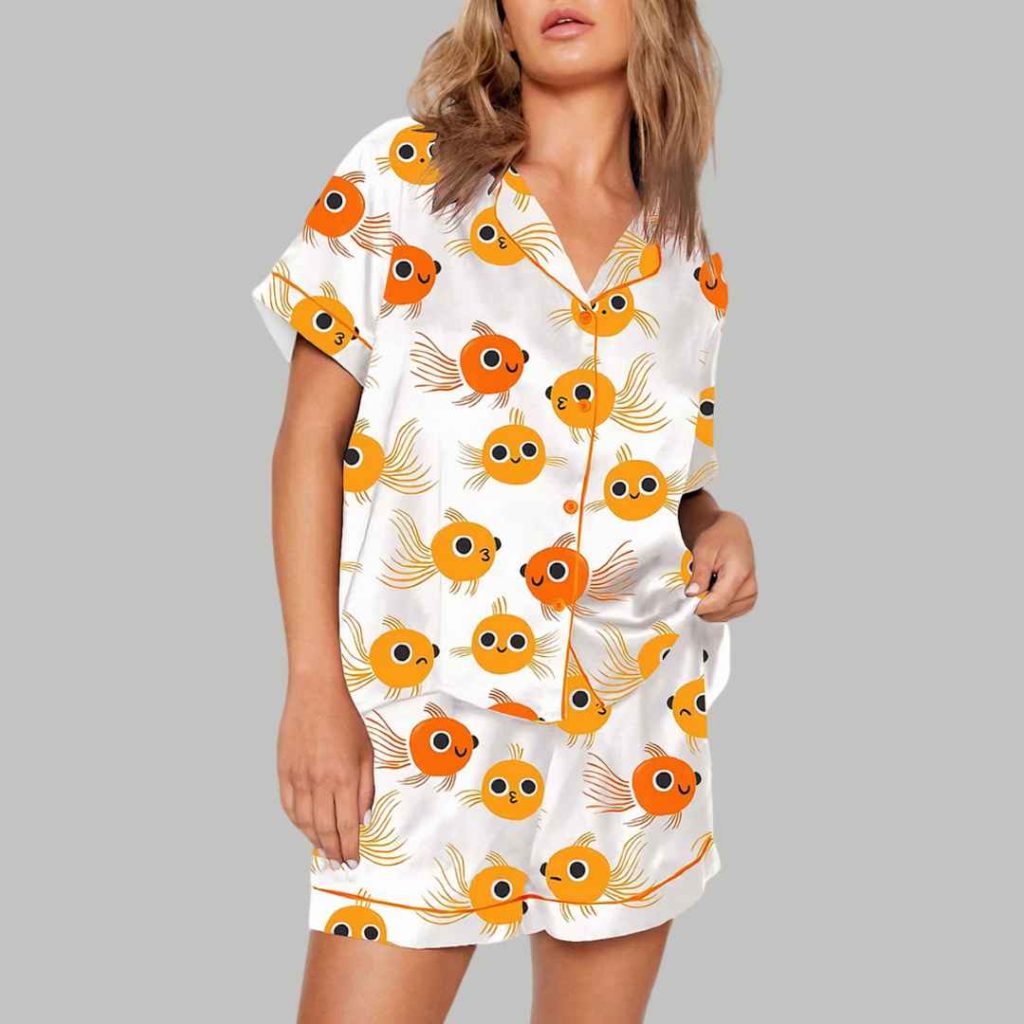 Cute Goldfish Short Sleeve Satin Pajama Set 3 Cute Goldfish Short Sleeve Satin Pajama Set 3