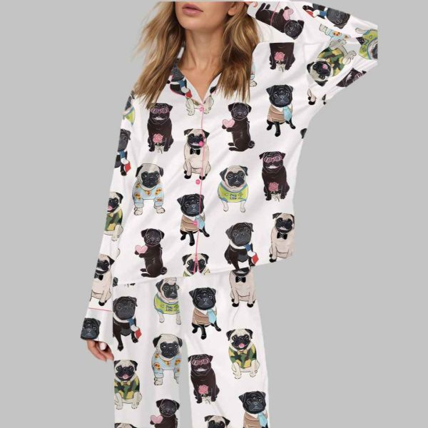 Cute Pug Silky Satin Pajama Set 1