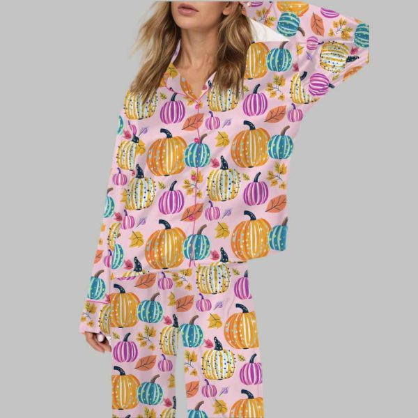 Fall Pumpkin Silky Satin Pajama Set 2