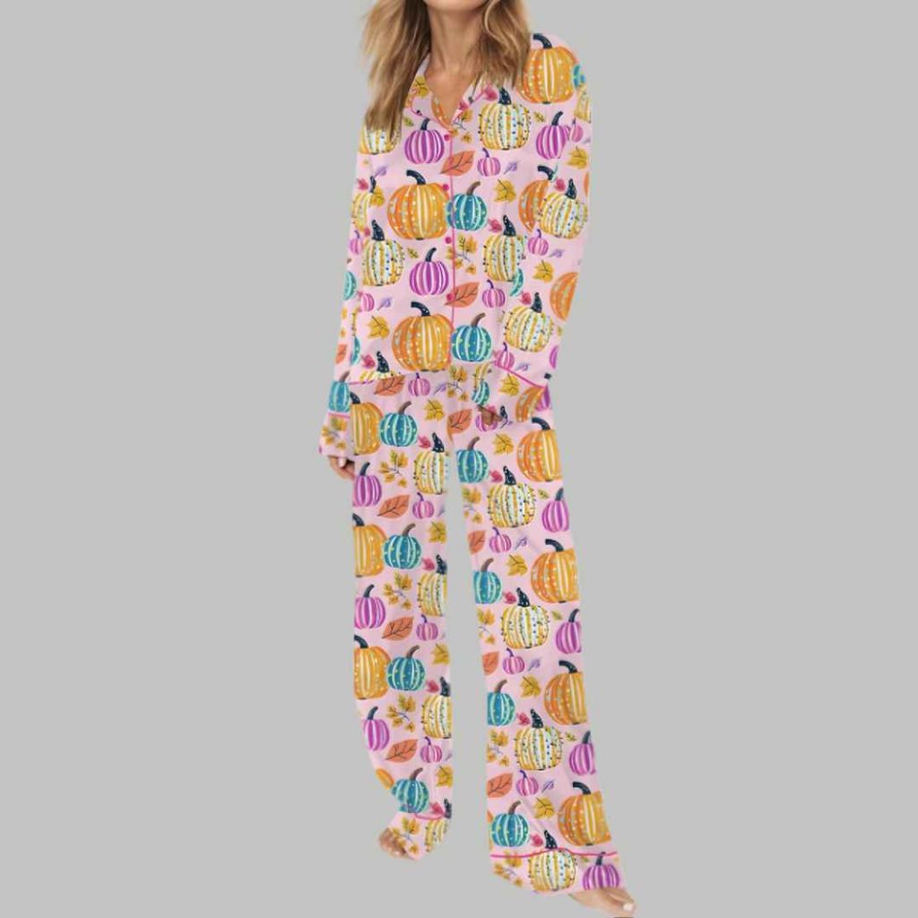 Fall Pumpkin Silky Satin Pajama Set 3