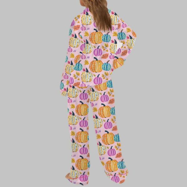 Fall Pumpkin Silky Satin Pajama Set 4