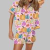 Fall Pumpkin Silky Satin Pajama Set 5