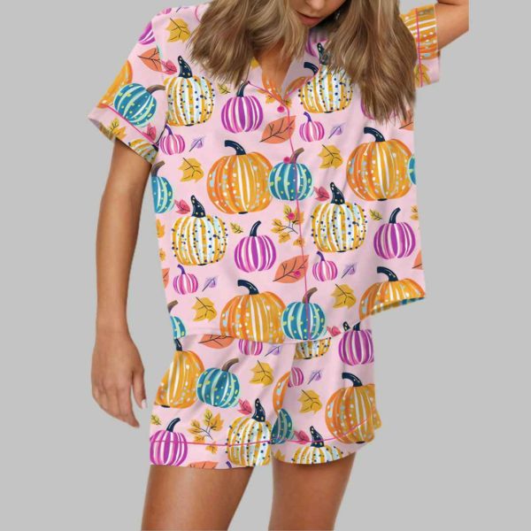 Fall Pumpkin Silky Satin Pajama Set 5
