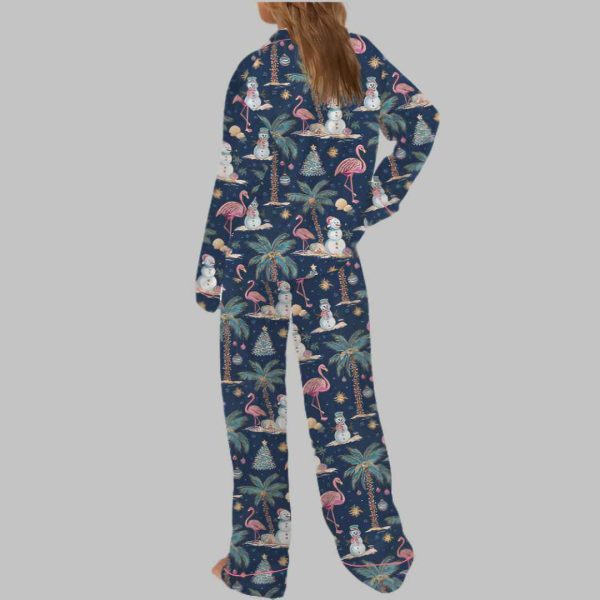 Flamingo Christmas Silky Satin Pajama Set 3
