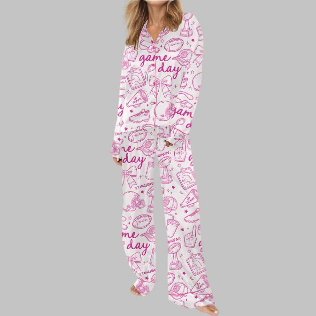Football Doodles Game Day Silky Satin Pajama Set 3 Football Doodles Game Day Silky Satin Pajama Set 3