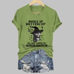 Funny Halloween Black Cat Buckle Up Buttercup You Just Flipped My Witch Switch V-Neck Shirt