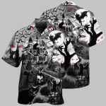 Gothic Black Cat Skull Bat Hawaiian Shirt