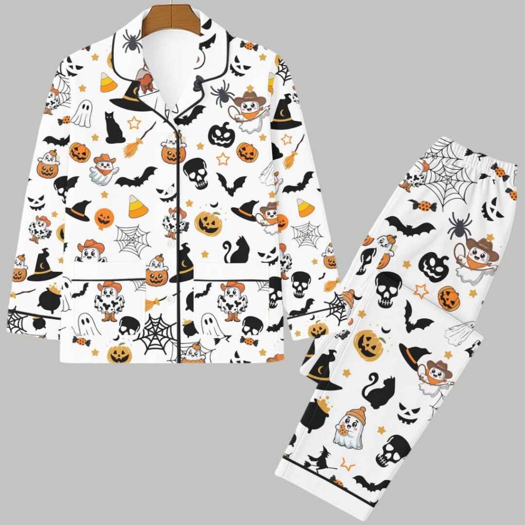 Halloween Ghost Black Cat Pumpkin Bat Spider Skull Pajama Set 3 Halloween Ghost Black Cat Pumpkin Bat Spider Skull Pajama Set 3