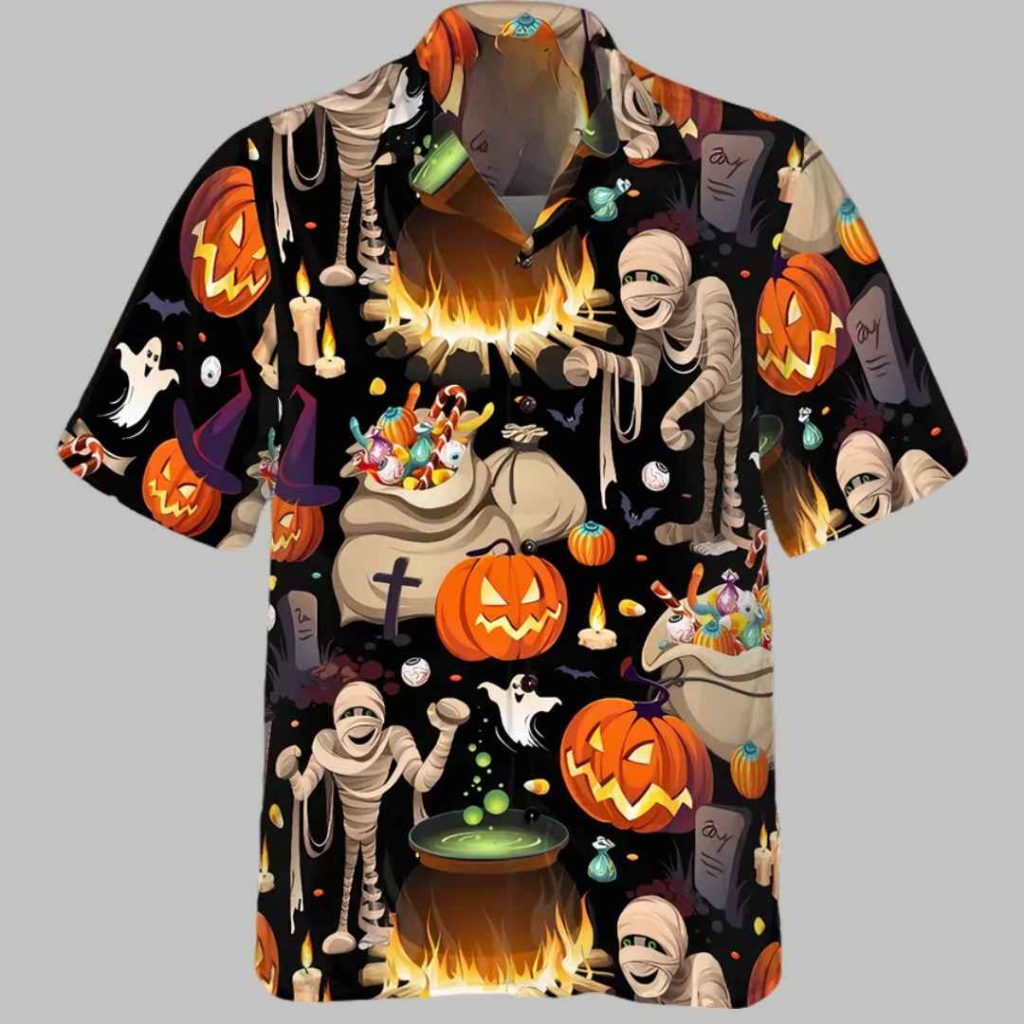 Halloween Mummy And Bags Of Sweets Hawaiian Shirt 3 Halloween Mummy And Bags Of Sweets Hawaiian Shirt 3