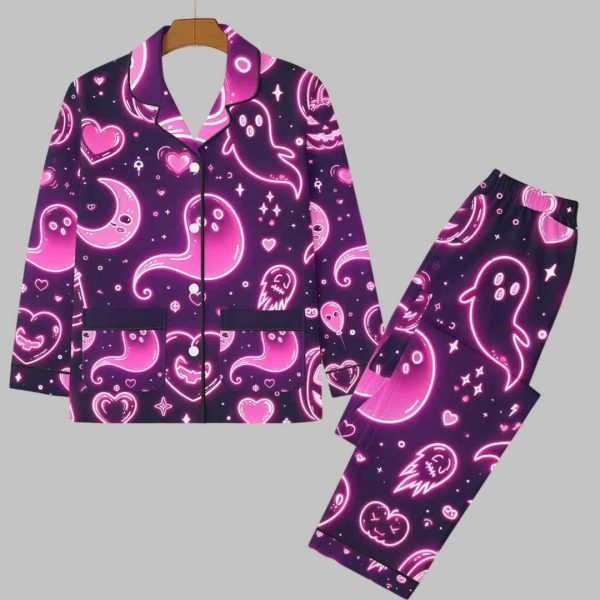 Halloween Pink Neon Ghost Pajamas Set 3