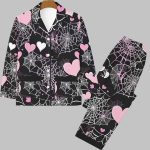 Halloween Pink White Spider Web And Heart Pajama Set