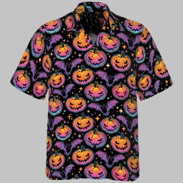Halloween Scary Pumpkin Bat Hawaiian Shirt 2