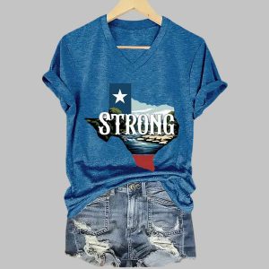 Texas Strong Print V Neck T Shirt 2