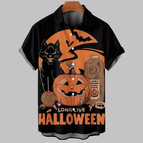 Mens Retro Long Live Halloween Hawaiian Shirt 3