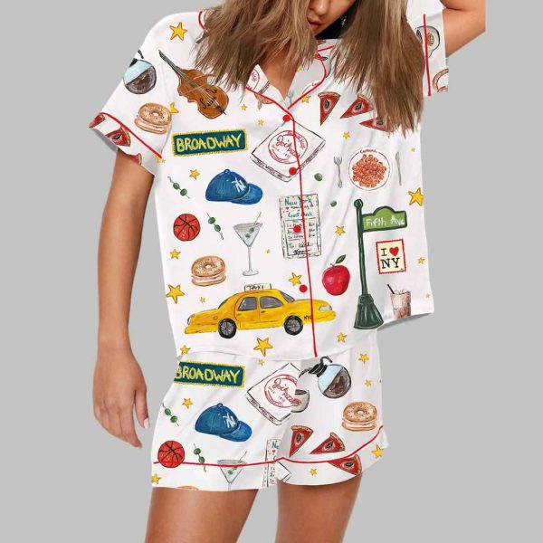 New York Travel Short Sleeve Satin Pajama Set 1