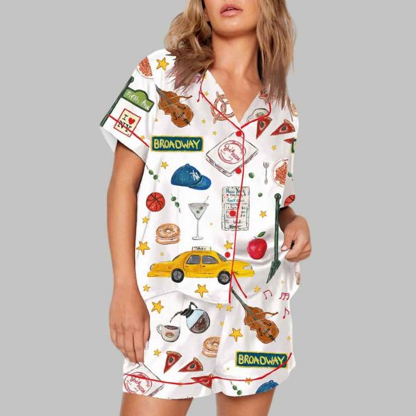 New York Travel Short Sleeve Satin Pajama Set 2