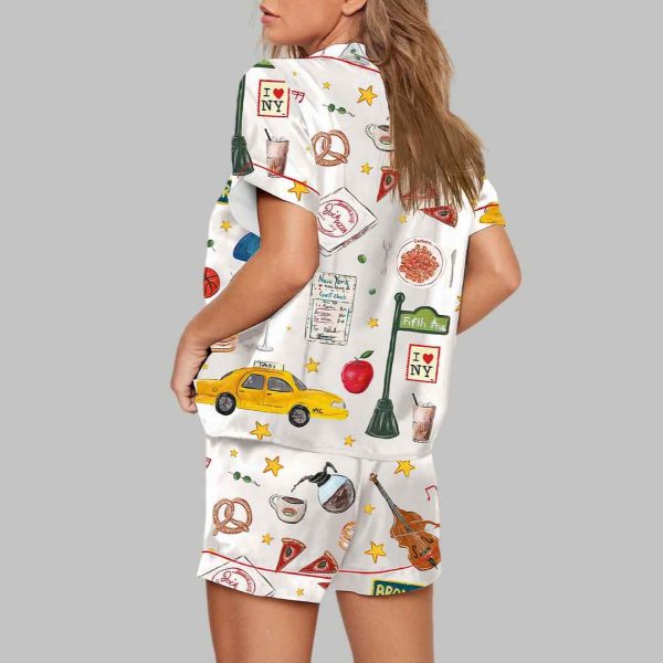 New York Travel Short Sleeve Satin Pajama Set 3