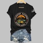 Retro Alligator Alcatraz Funny Florida Everglades Dark Humor V-Neck Shirt