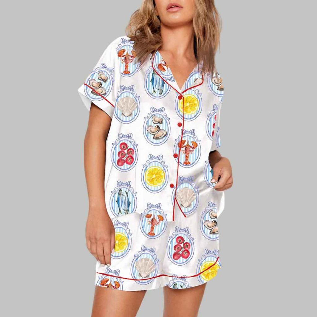 Trendy Summer Beach SeaShell Coastal Aesthetic Tomato Girl Oyster Bachelorette Pajama Set 3 Trendy Summer Beach SeaShell Coastal Aesthetic Tomato Girl Oyster Bachelorette Pajama Set 3